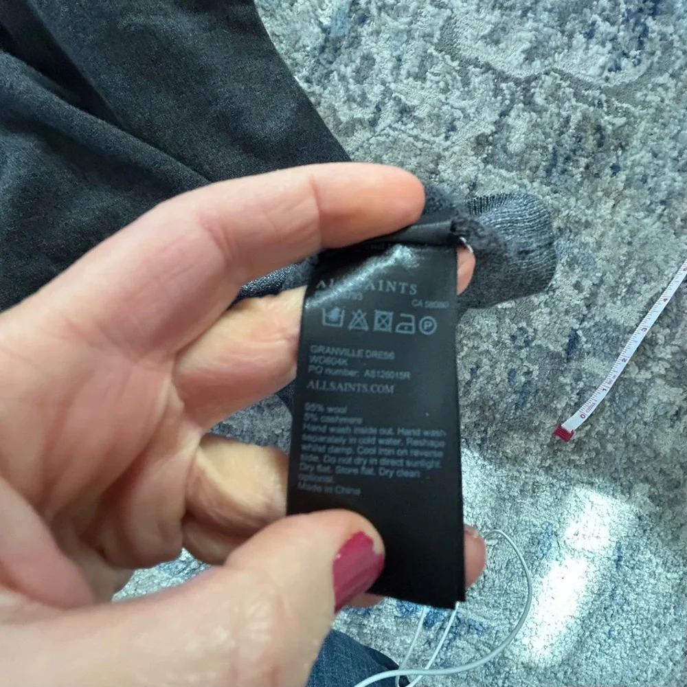 AllSaints Women's Small S Grey Gray Ruffle Neck Sweater Dress - Picture 6 of 9